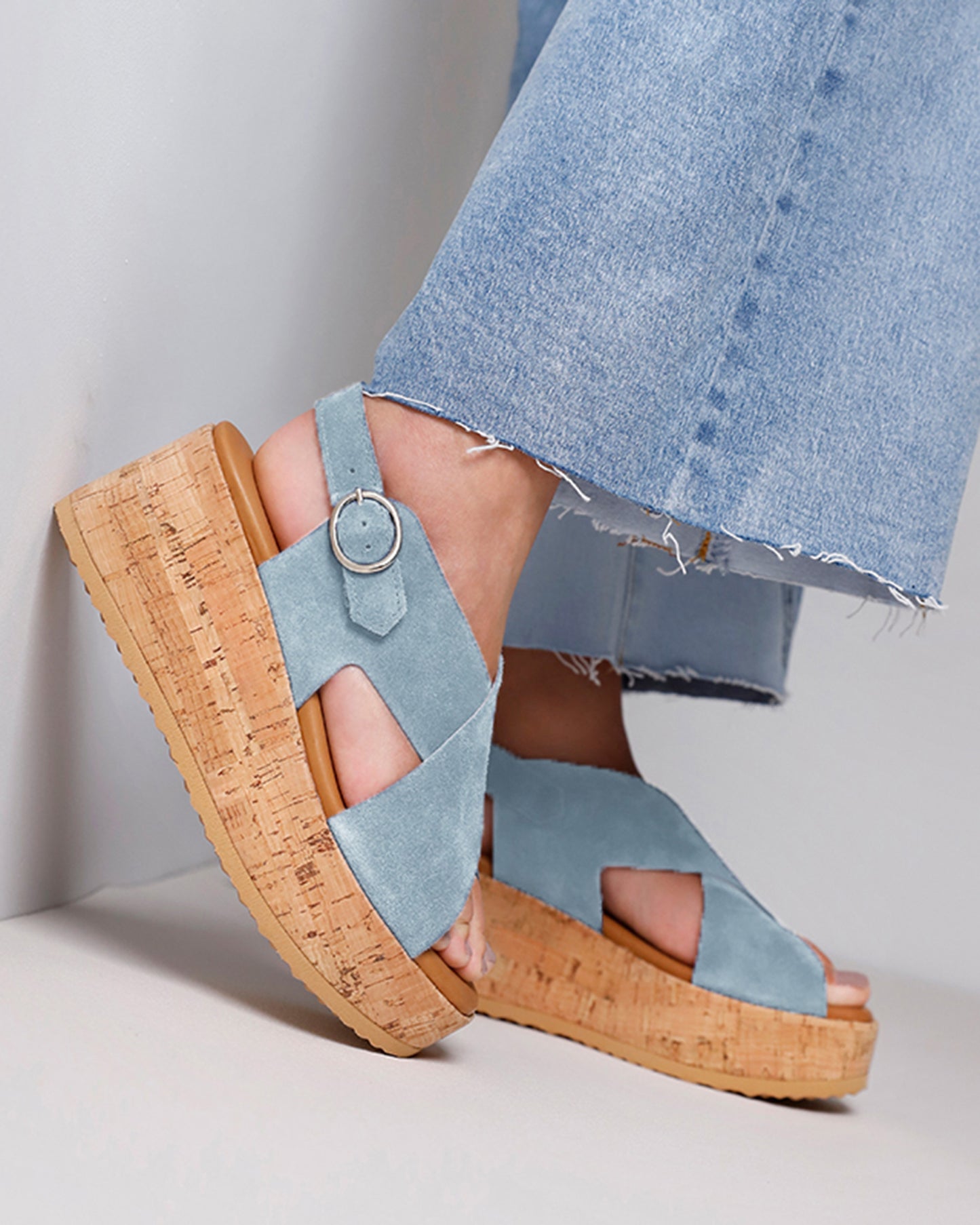 VIA VAI Sissel Raise blauwe platform sandalen dames