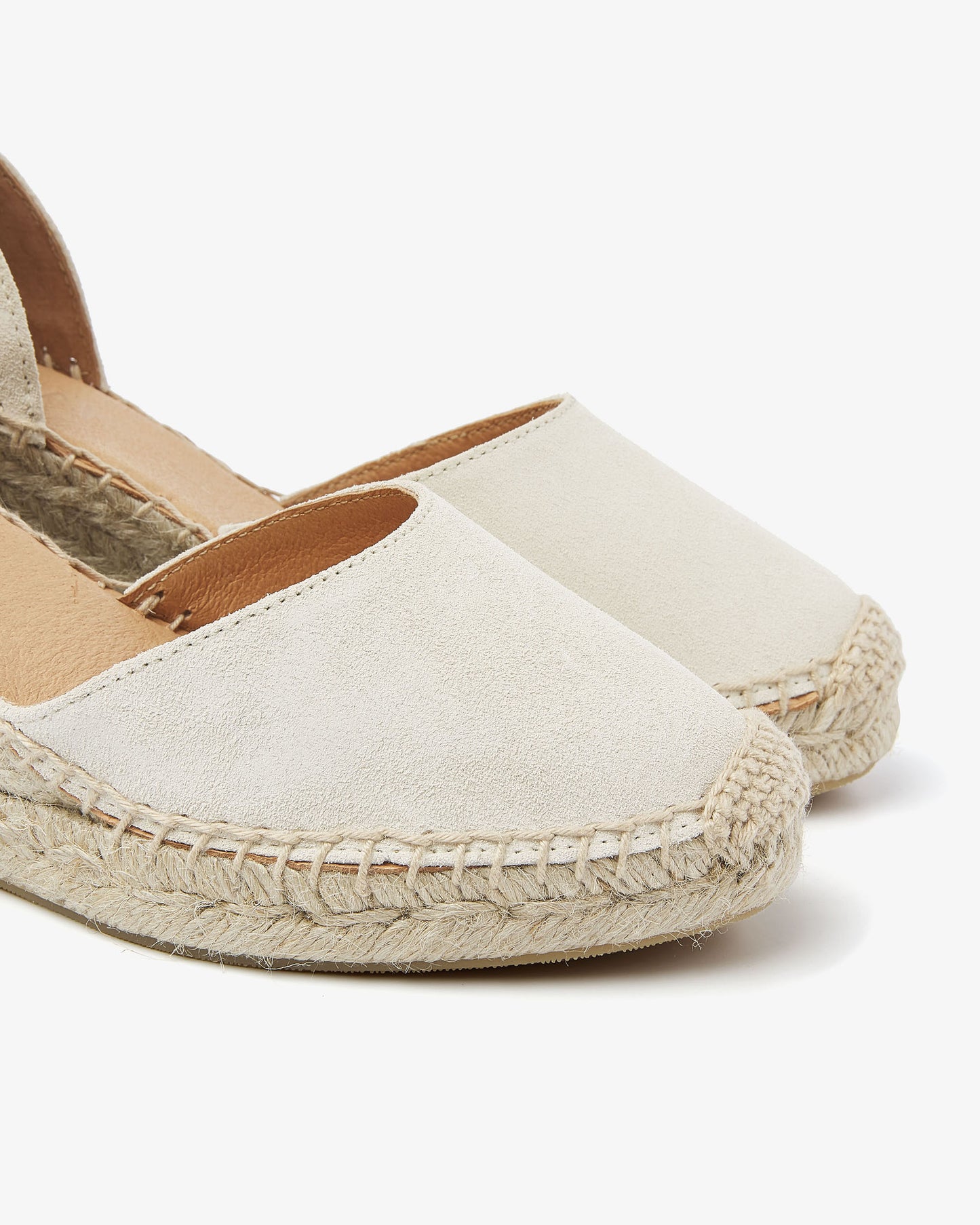 VIA VAI Flora Braid beige espadrilles dames – detail van materiaalstructuur in leer en suède