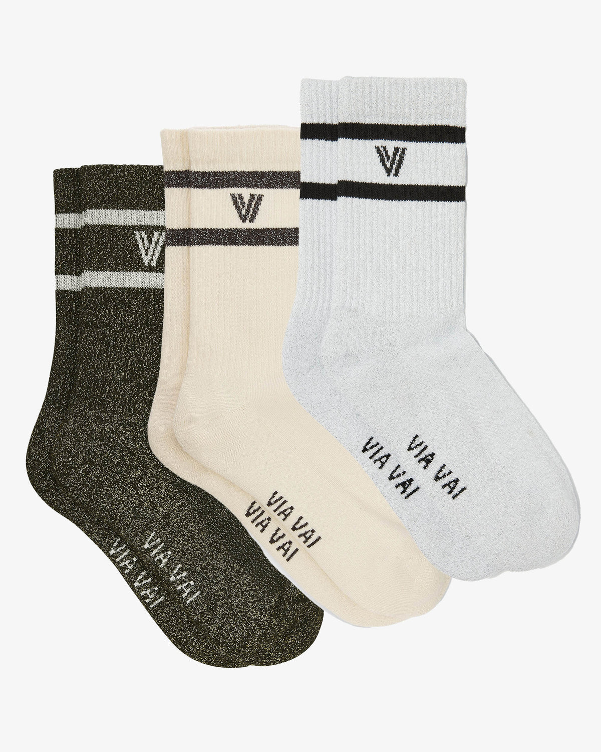 VIA VAI Lauren Kenna multicolor sokken – zijaanzicht met logodetail