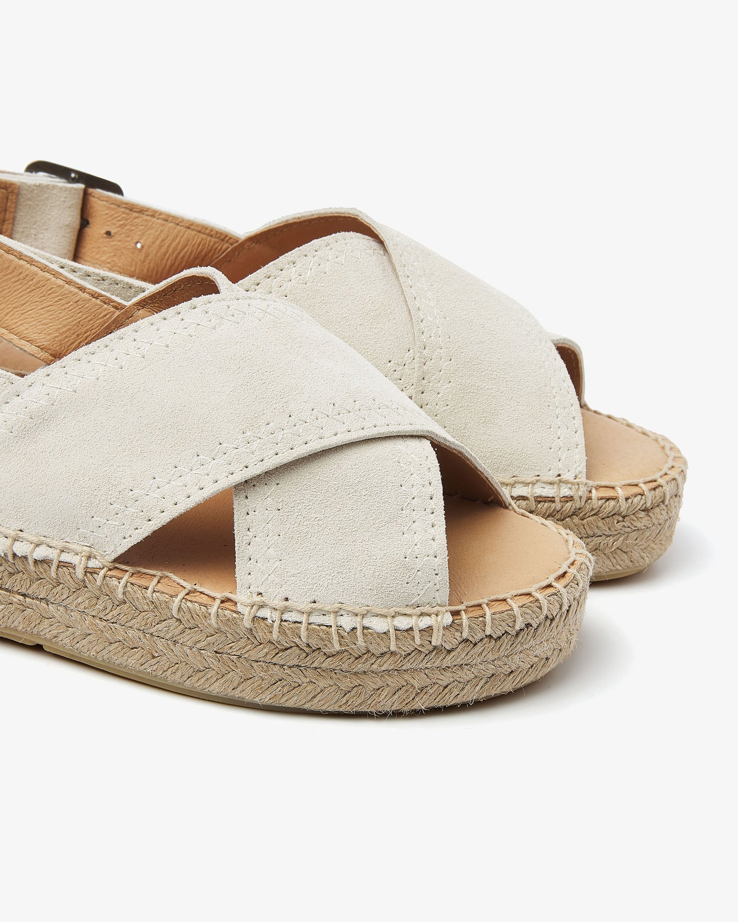 VIA VAI Mondi Sun beige espadrilles dames – detail van stiksels in suède