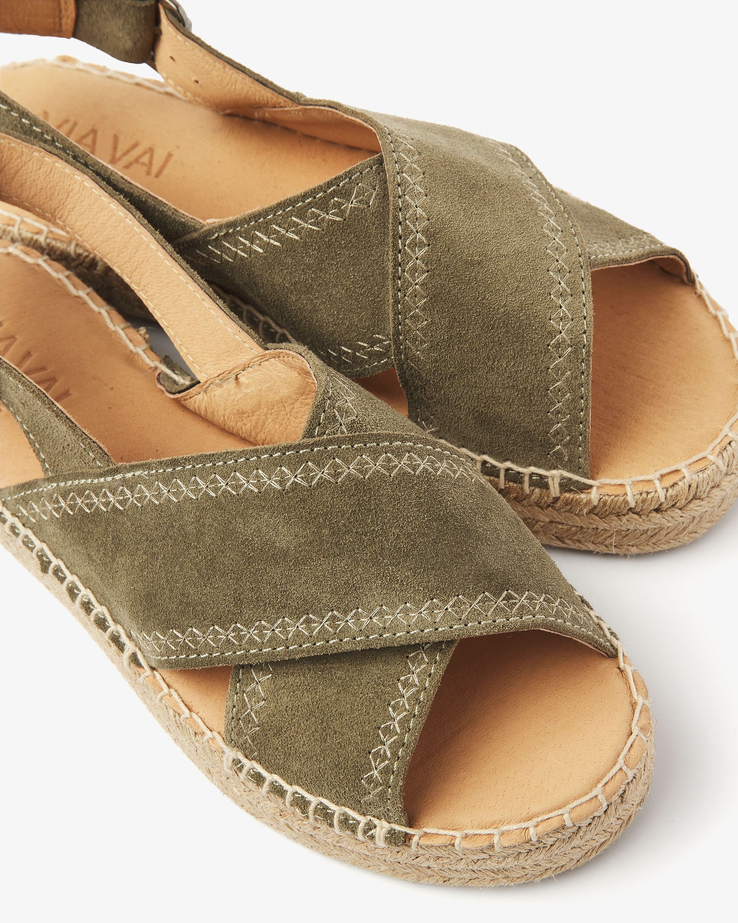 VIA VAI suède groene dames espadrilles Mondi Sun, detailfoto.