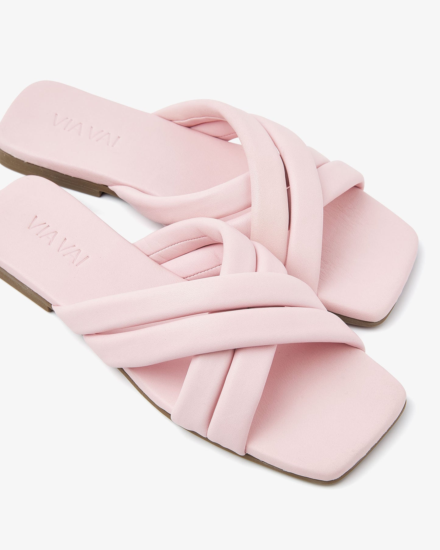 VIA VAI Kiki Lot roze slippers dames – detail van materiaalstructuur in leer