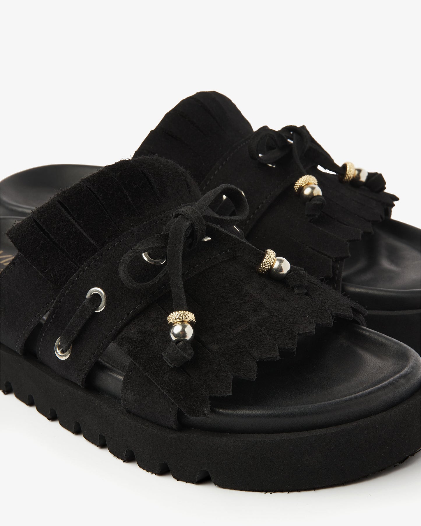 Detailfoto van VIA VAI suède zwarte slippers Rae Laila dames.