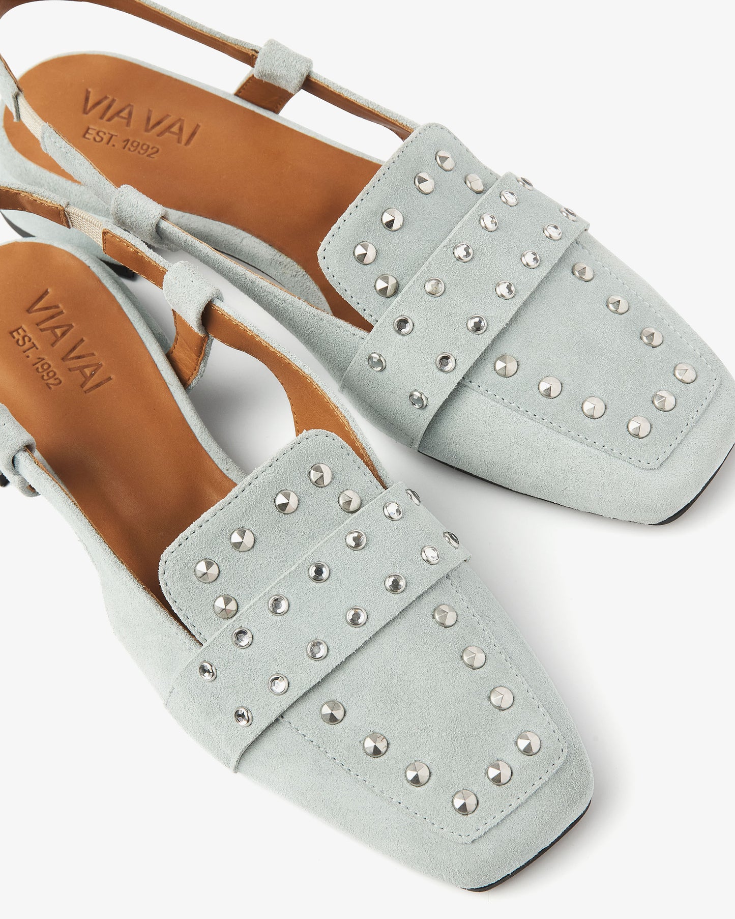 Blauwe suède VIA VAI dames slingbacks Julie Damian, detailfoto.