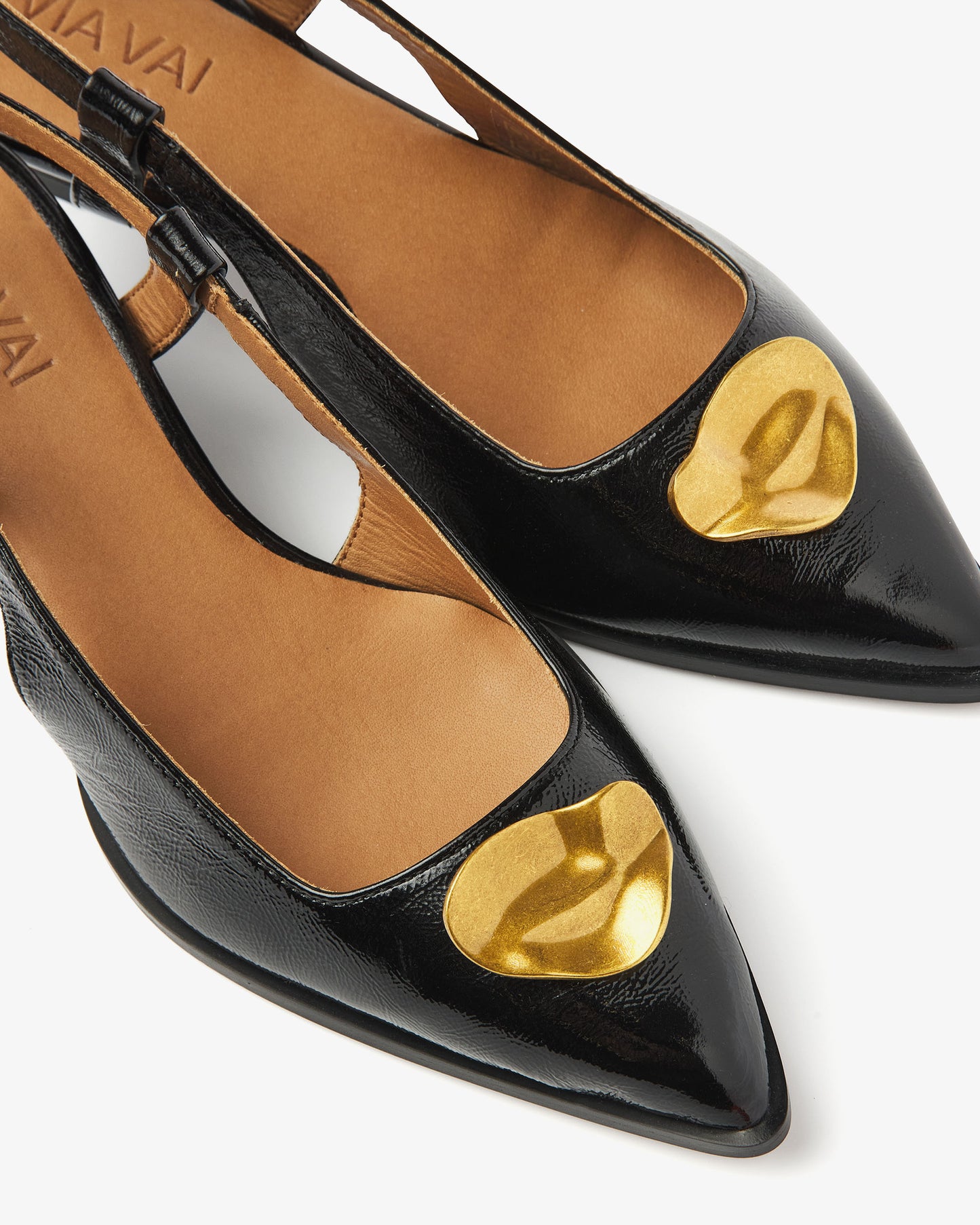 Detailfoto van VIA VAI leren zwarte dames slingbacks Lea Imani.