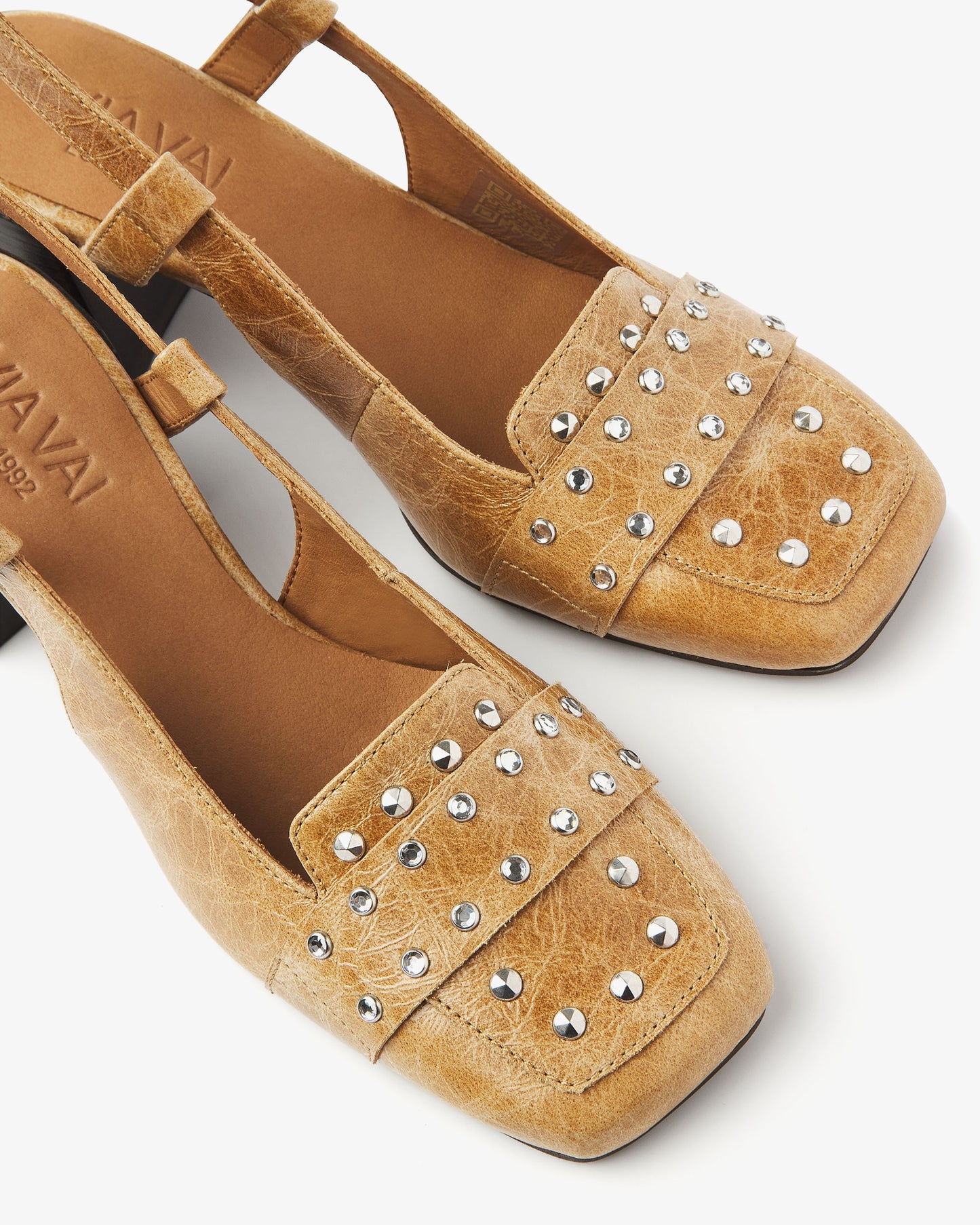 Cognac leren VIA VAI dames slingbacks Laine Julia, detailfoto.