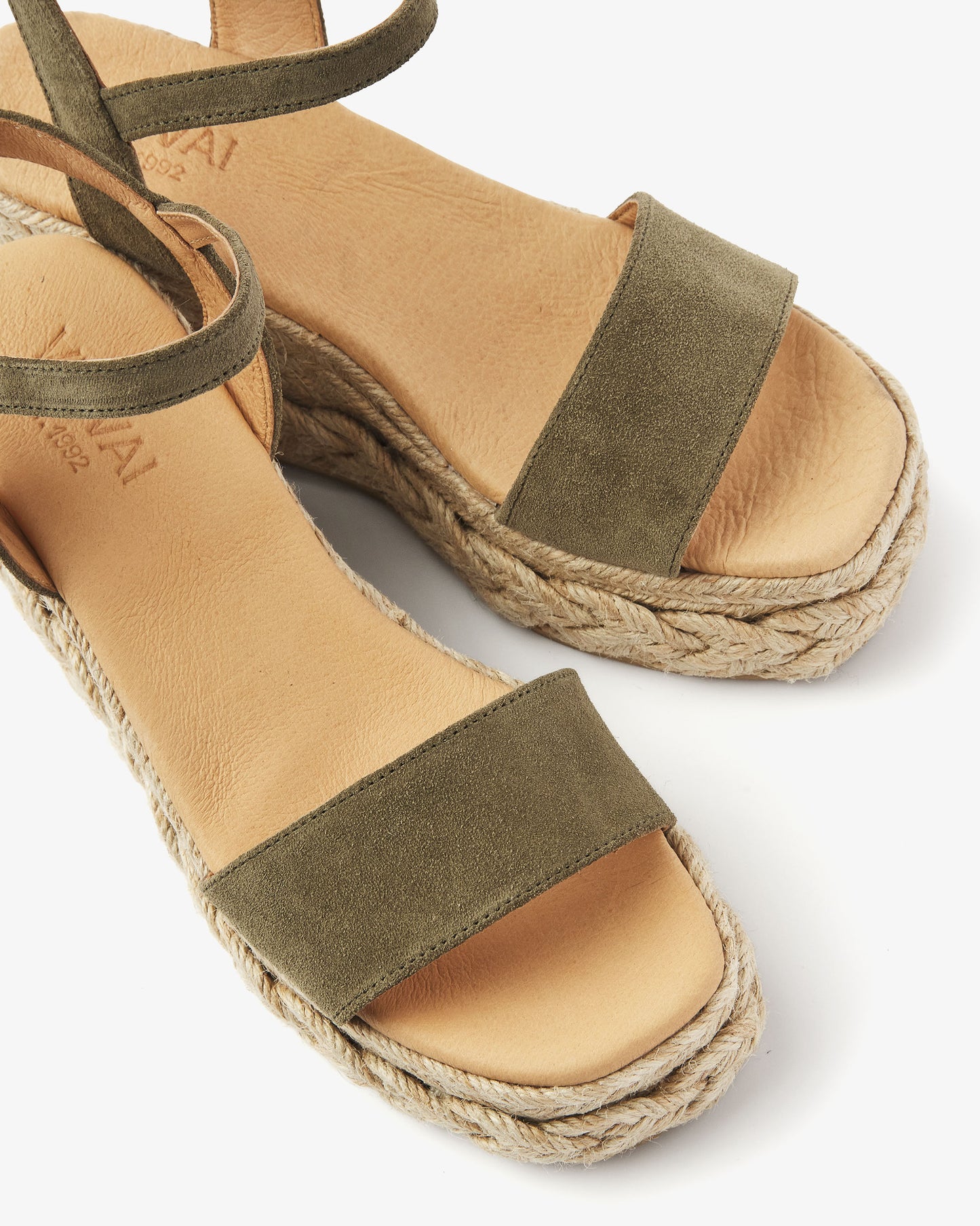 Suède groene VIA VAI dames espadrilles Capri Neva, detailfoto.