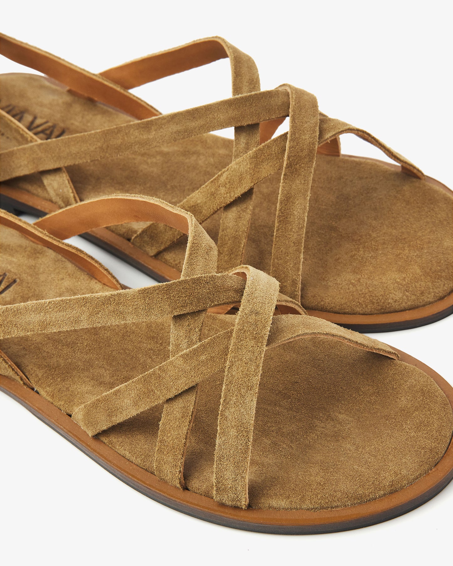 VIA VAI suède khaki dames slippers Vita Rachel, detailfoto.