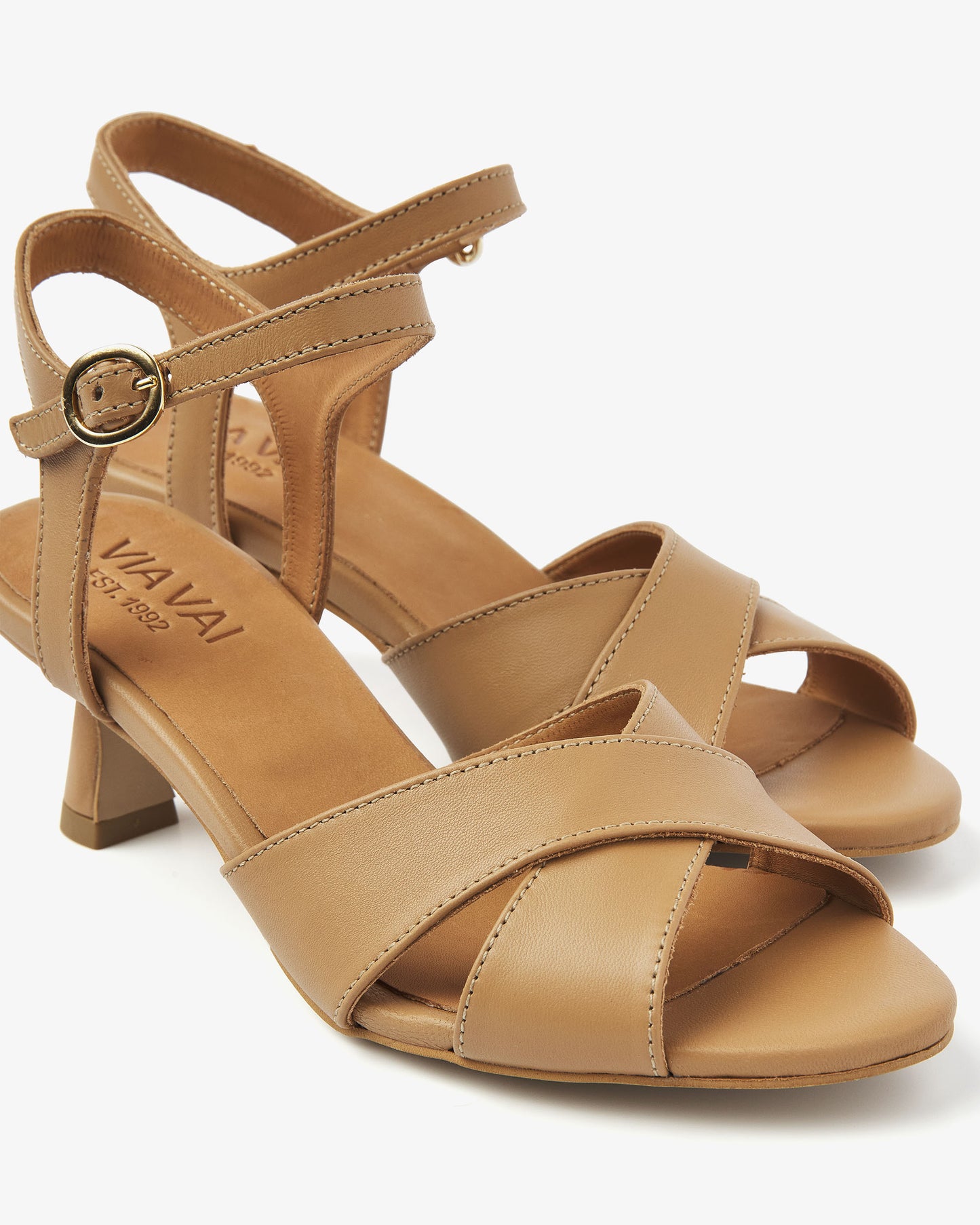 Leren cognac VIA VAI dames sandalen Lily Ruth, detailfoto.