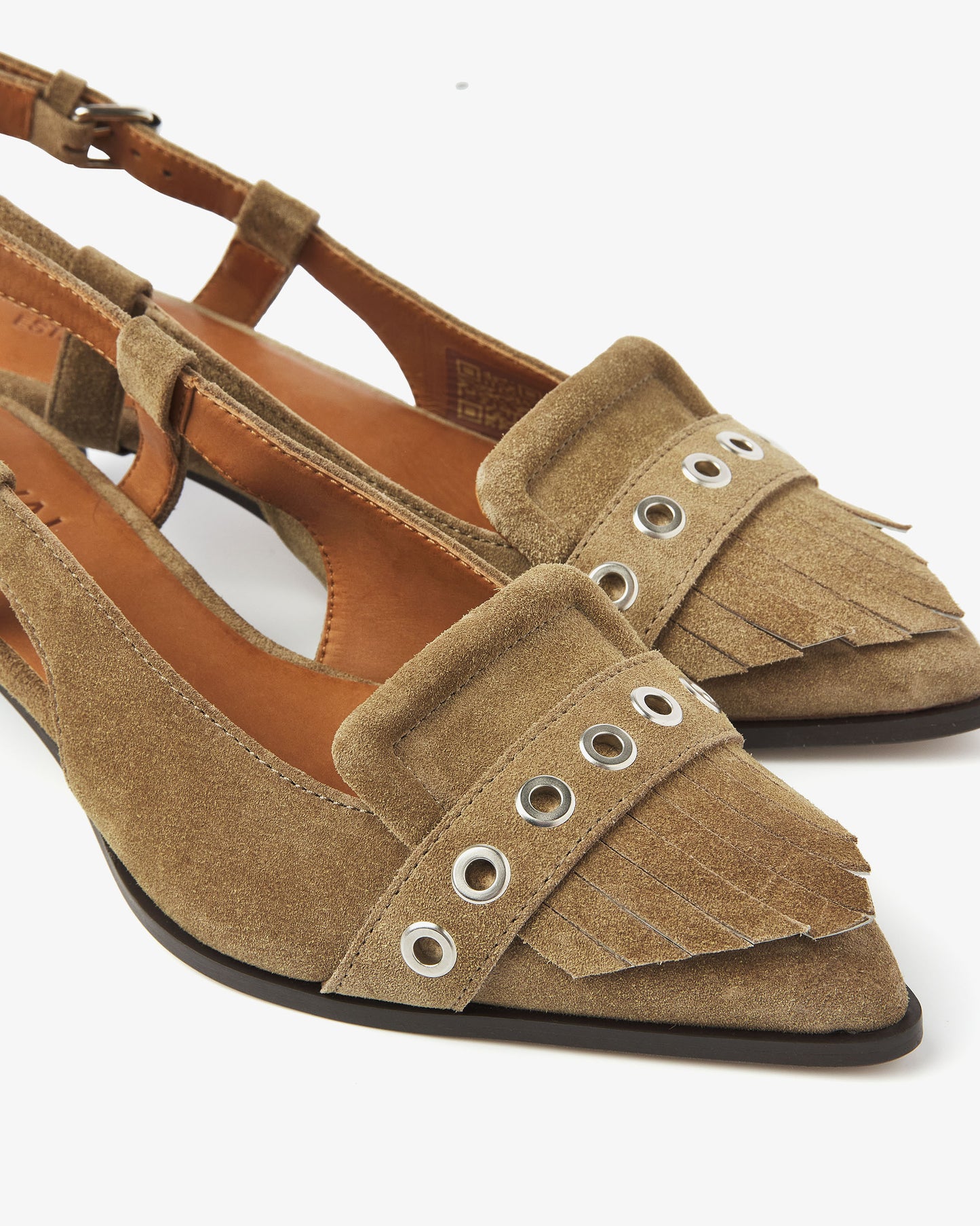Detailfoto van VIA VAI suède khaki slingbacks Lea Katie dames.