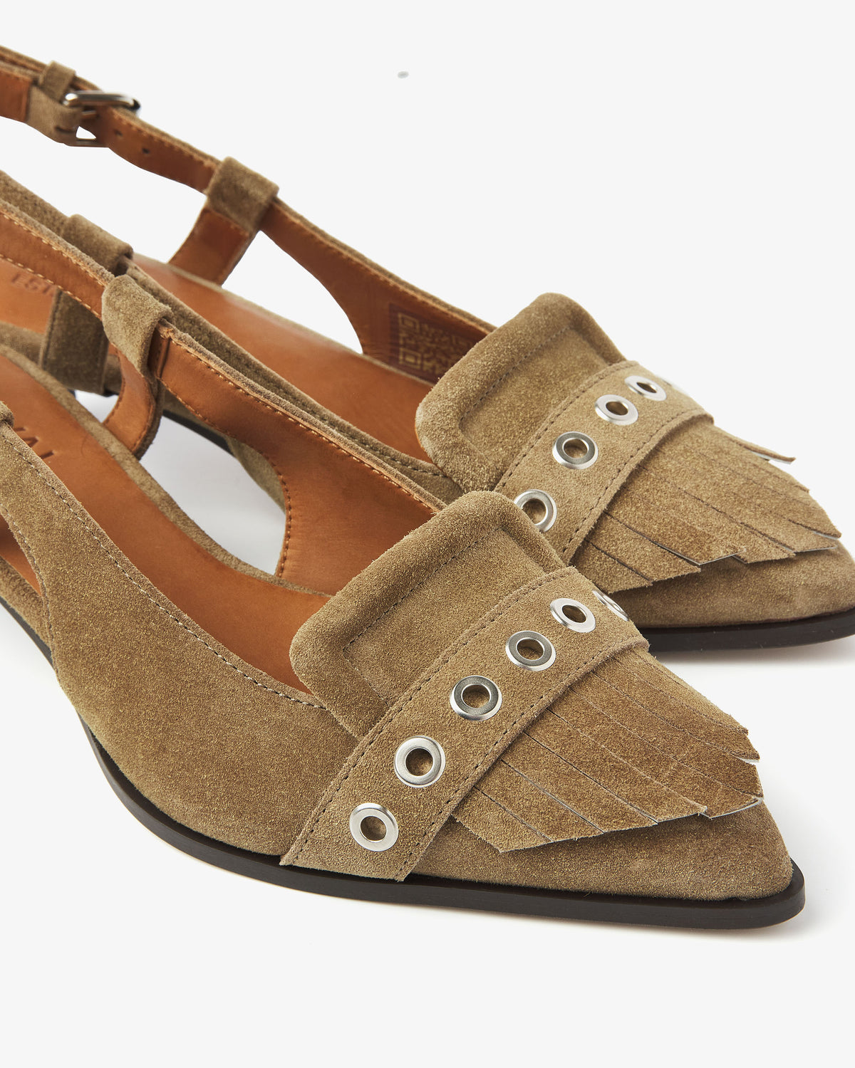 Detailfoto van VIA VAI suède khaki slingbacks Lea Katie dames.