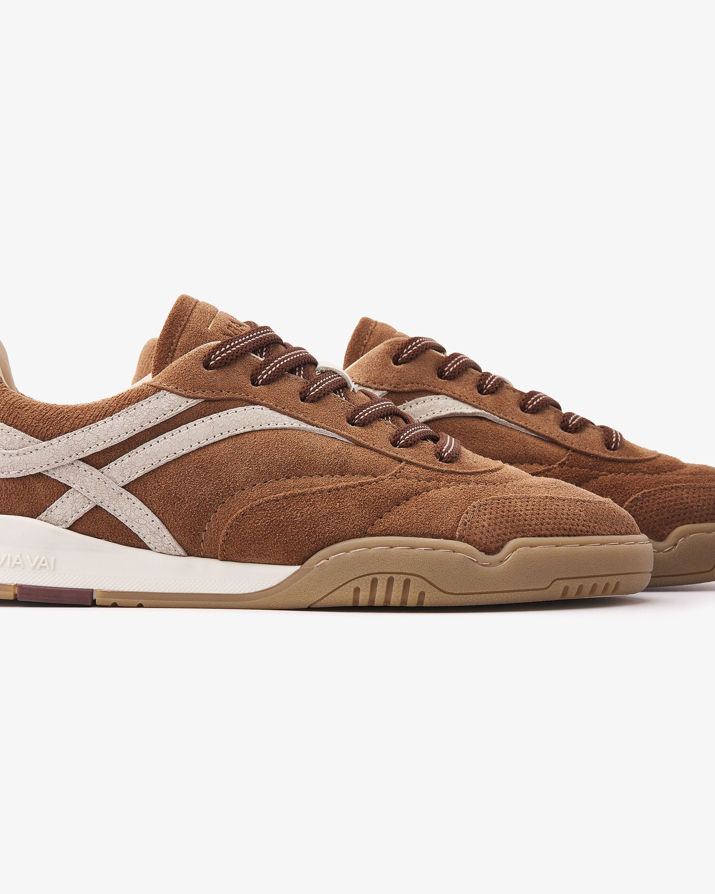 VIA VAI Kris Dante cognac sneakers dames – detail van materiaalstructuur in leer en suède