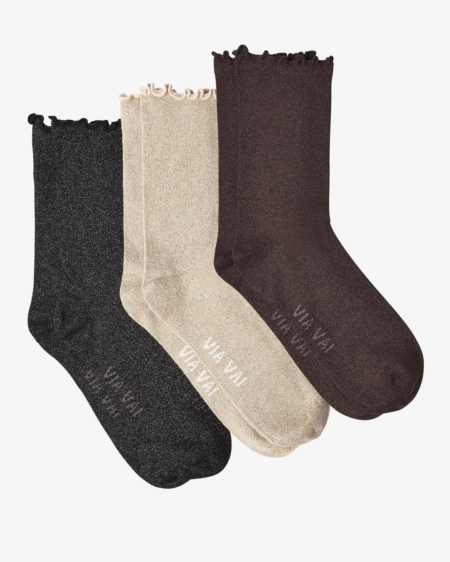 VIA VAI Star Hazel multicolor sokken – zijaanzicht met logodetail