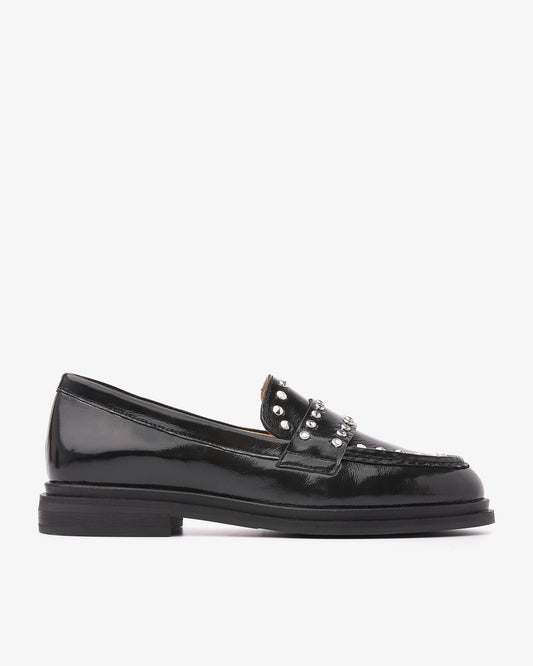 VIA VAI Fae Wylder zwarte loafers dames – zijaanzicht met studs