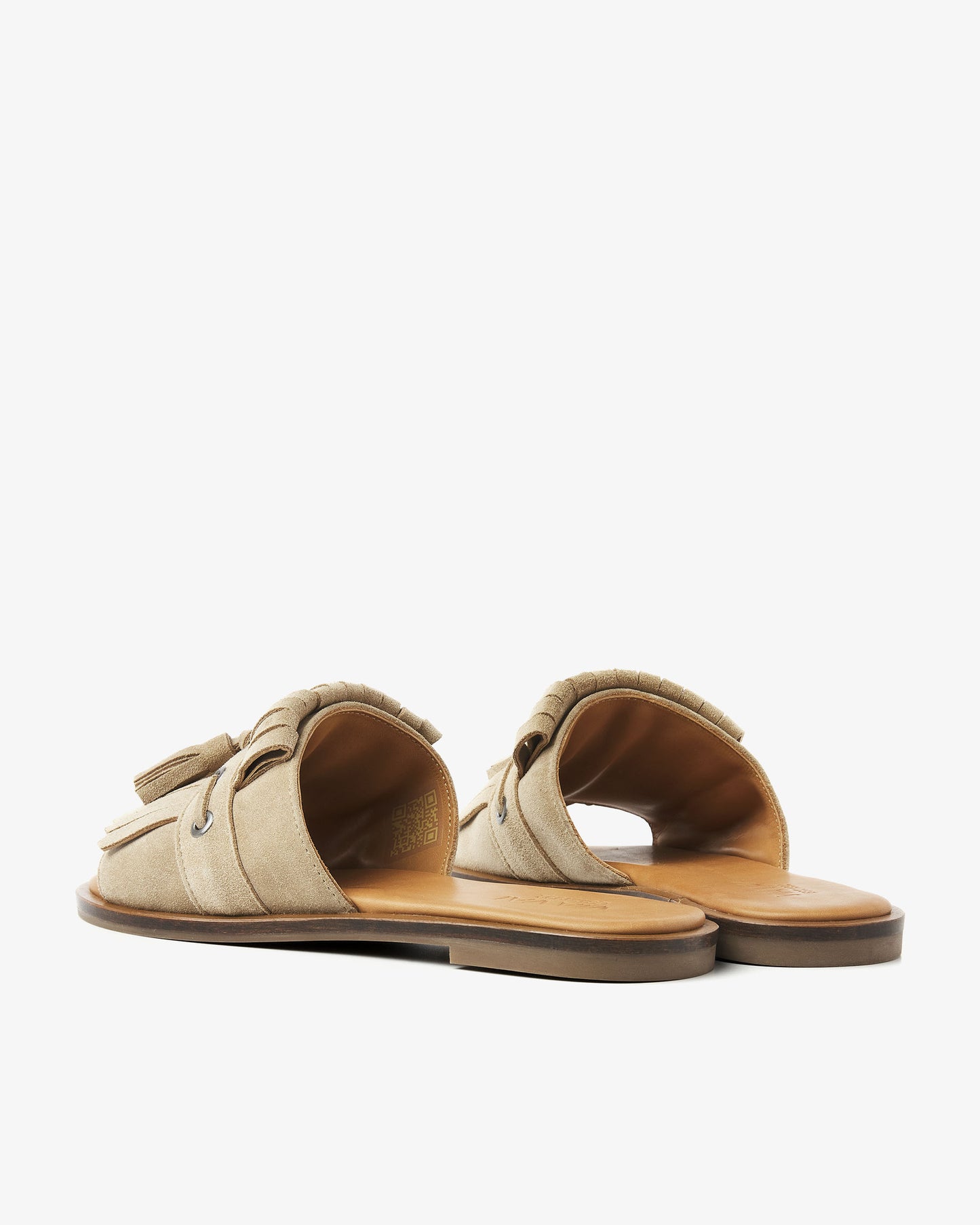 Achteraanzicht van beige suède VIA VAI dames slippers Vita Eva.