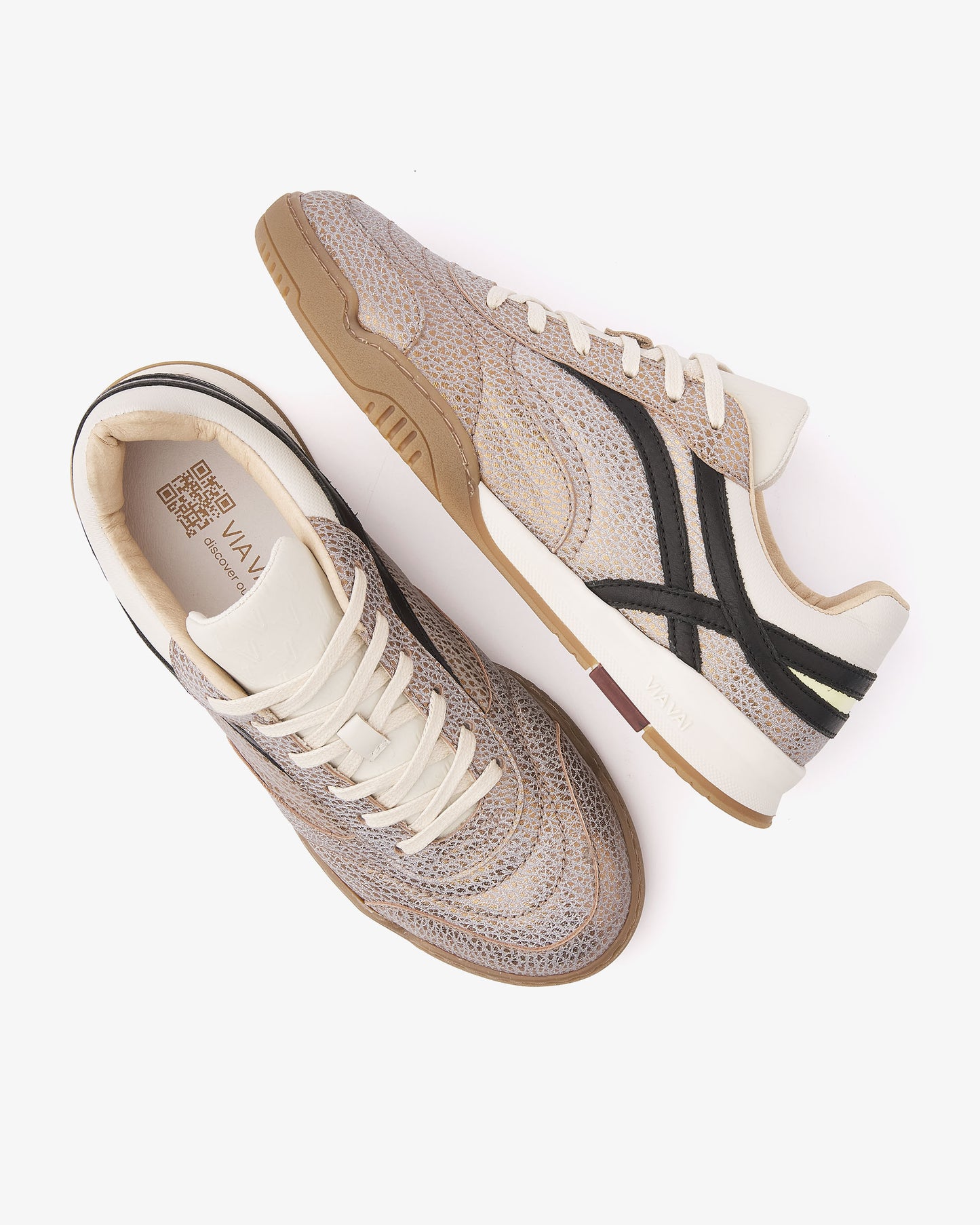 VIA VAI Kris Sky metallic sneakers dames – bovenaanzicht met uitneembaar voetbed