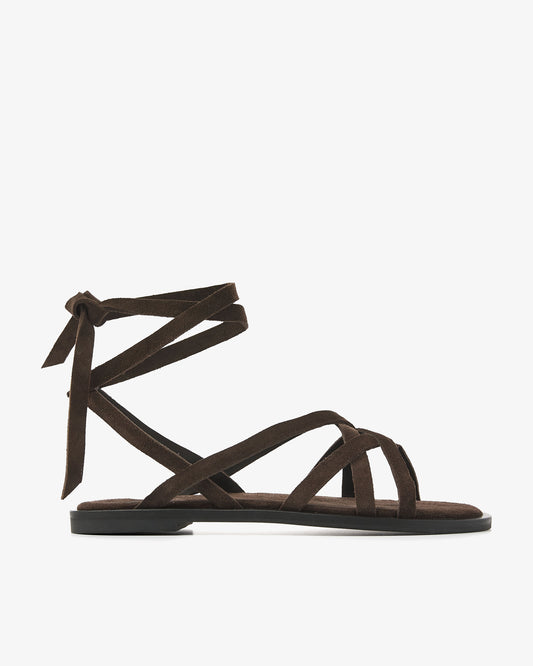 Suède bruine VIA VAI dames sandalen Vita Rachel, zijaanzicht.