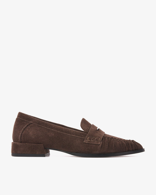 VIA VAI Jazz Billie bruine loafers dames – zijaanzicht met leer- en suèdedetails