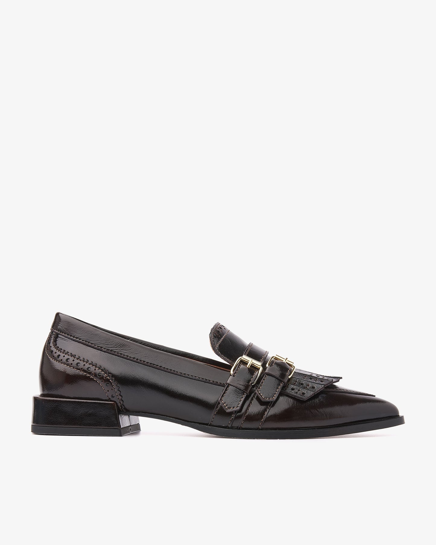 VIA VAI Jazz Lucy bruine loafers dames – zijaanzicht met gespsluiting