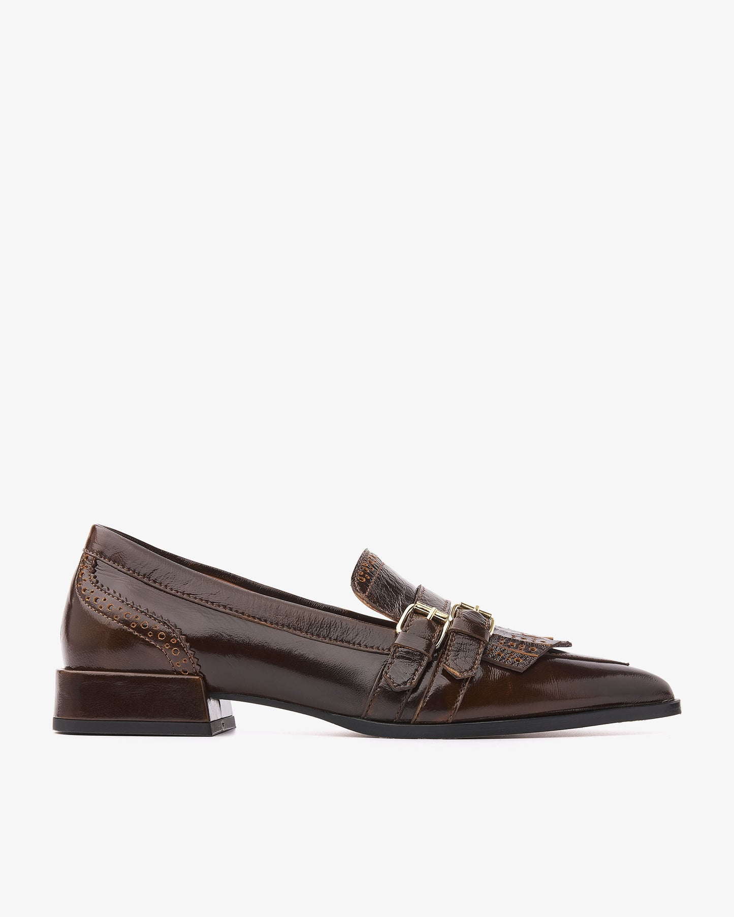 VIA VAI Jazz Lucy bruine loafers dames – zijaanzicht met gespsluiting