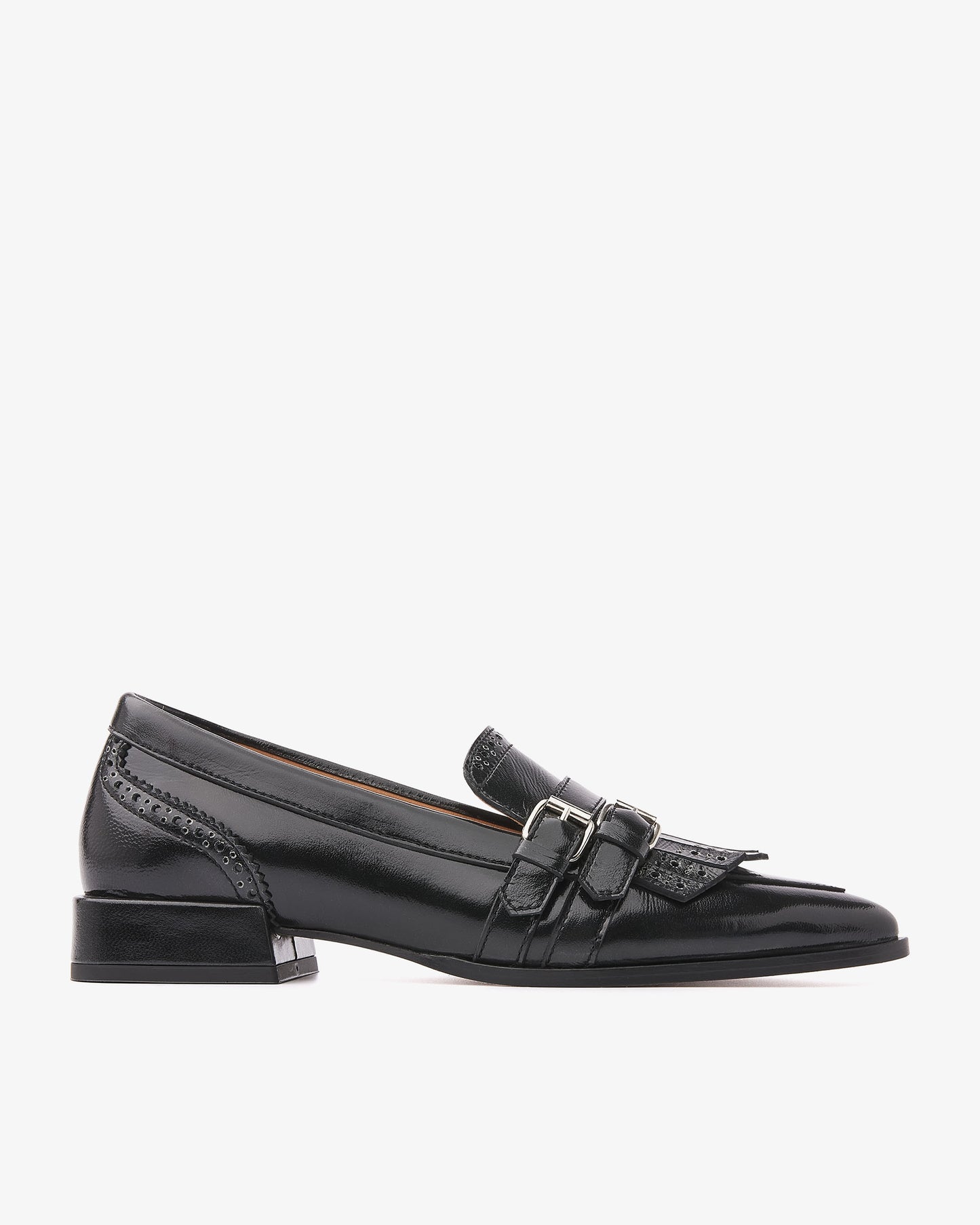 VIA VAI Jazz Lucy zwarte loafers dames – zijaanzicht met gespsluiting
