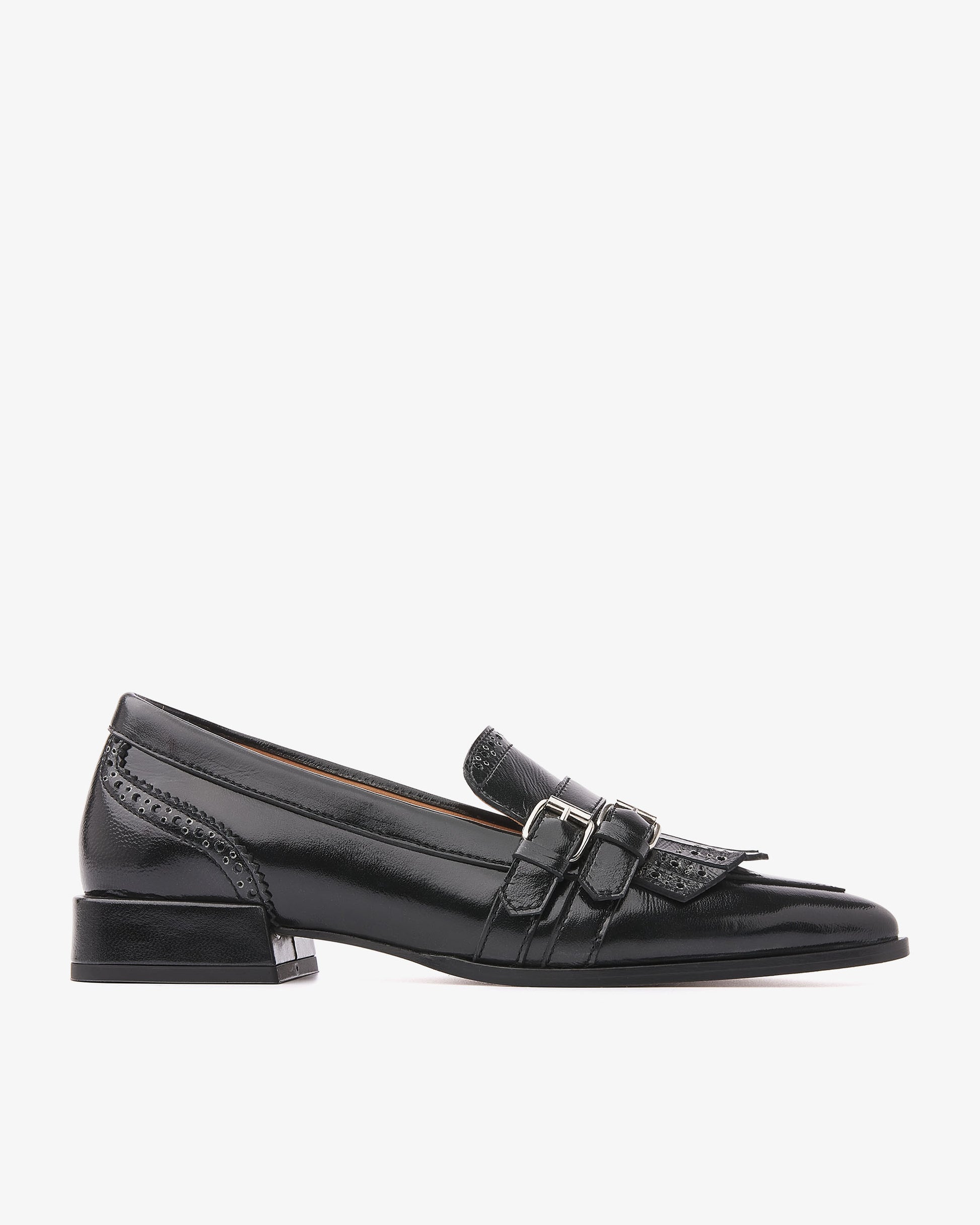VIA VAI Jazz Lucy zwarte loafers dames – zijaanzicht met gespsluiting