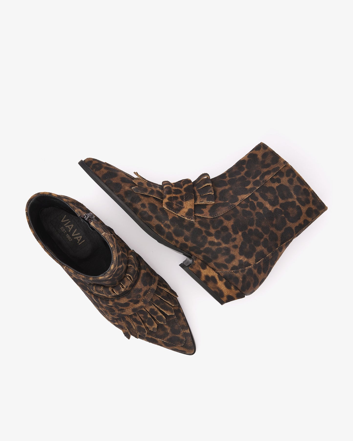 VIA VAI Vive Evie leopardprint enkellaarsjes dames – bovenaanzicht met voetbed