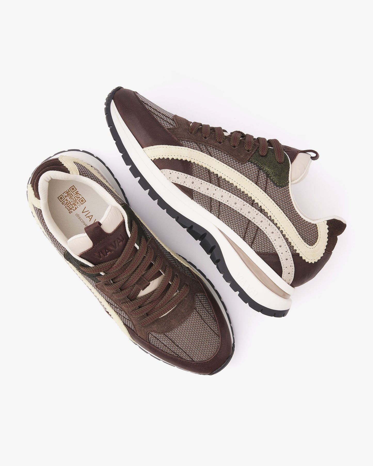 VIA VAI Usher Lott bruine sneakers dames – bovenaanzicht met voetbed