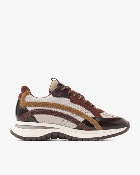 VIA VAI Usher Lott multicolor sneakers dames – zijaanzicht met stiksels en vetersluiting
