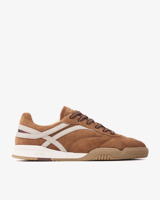 VIA VAI Kris Dante cognac sneakers dames – zijaanzicht met leer- en suèdedetails