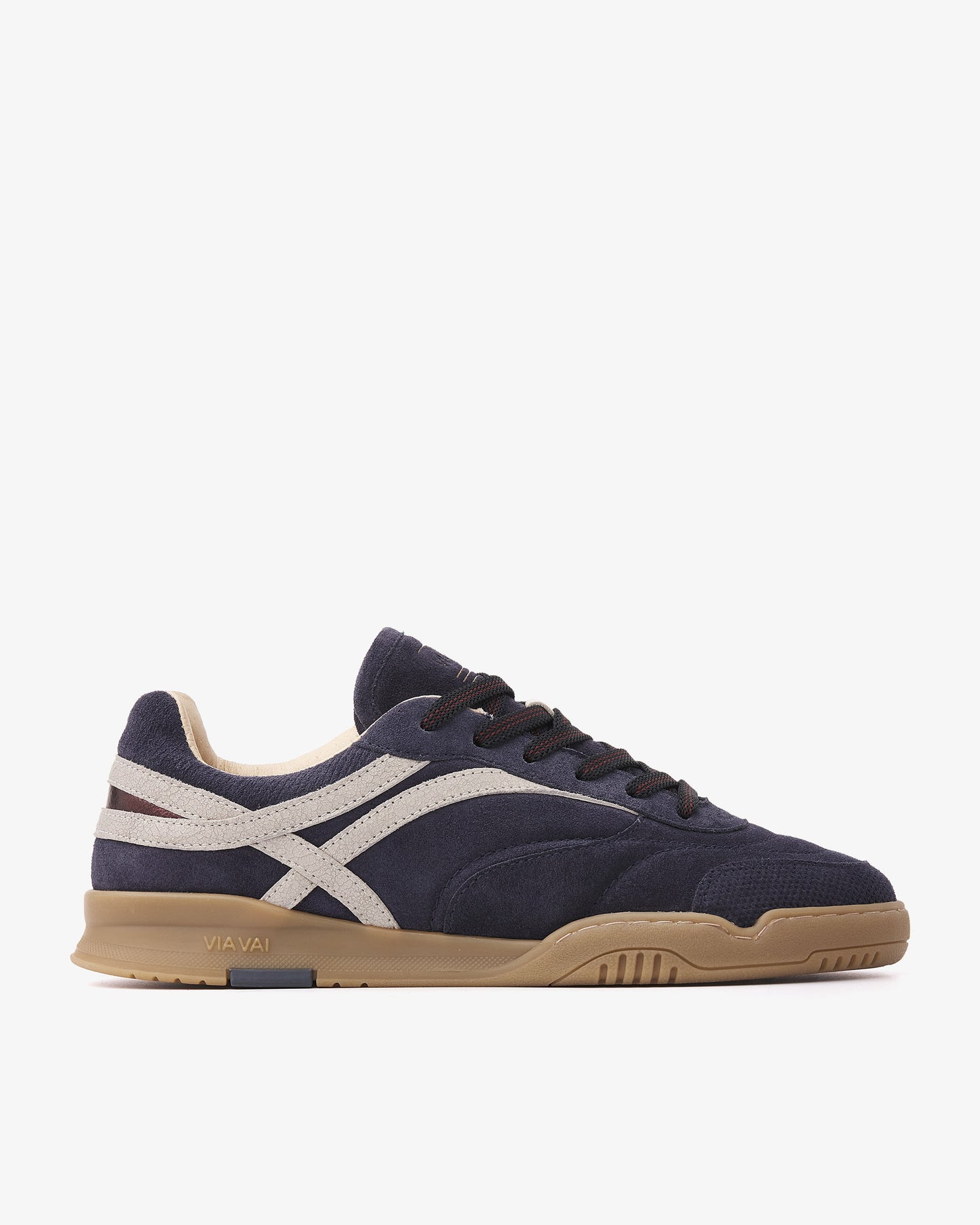 VIA VAI Kris Dante blauwe sneakers dames – zijaanzicht met leer- en suèdedetails