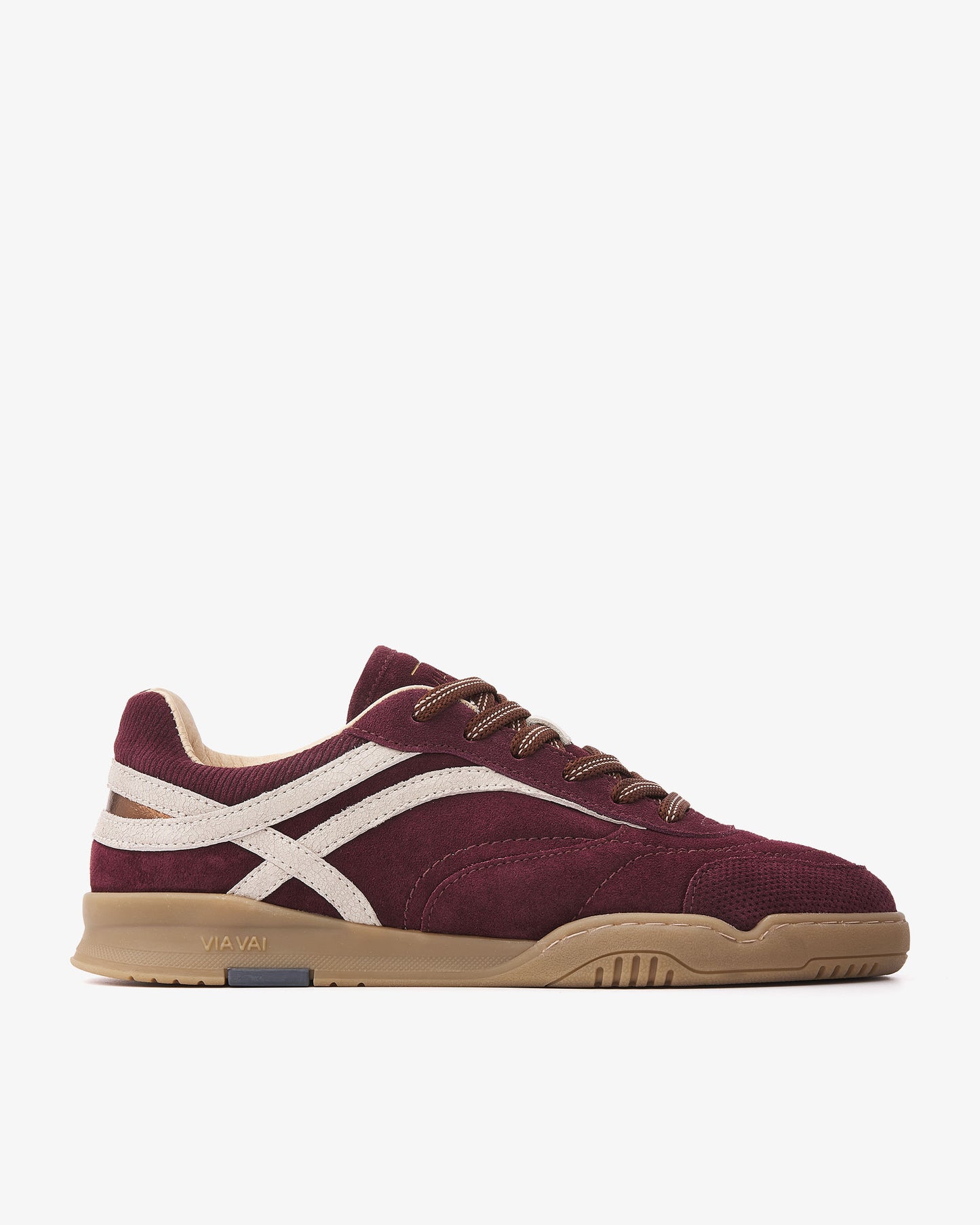VIA VAI Kris Dante bordeauxrode sneakers dames – zijaanzicht met leer- en suèdedetails