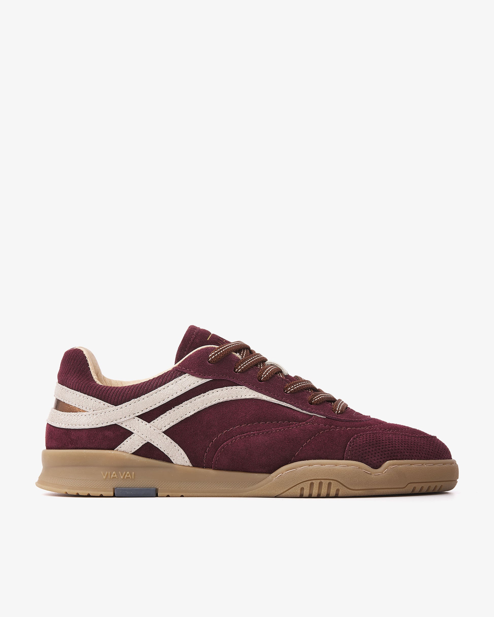 VIA VAI Kris Dante bordeauxrode sneakers dames – zijaanzicht met leer- en suèdedetails