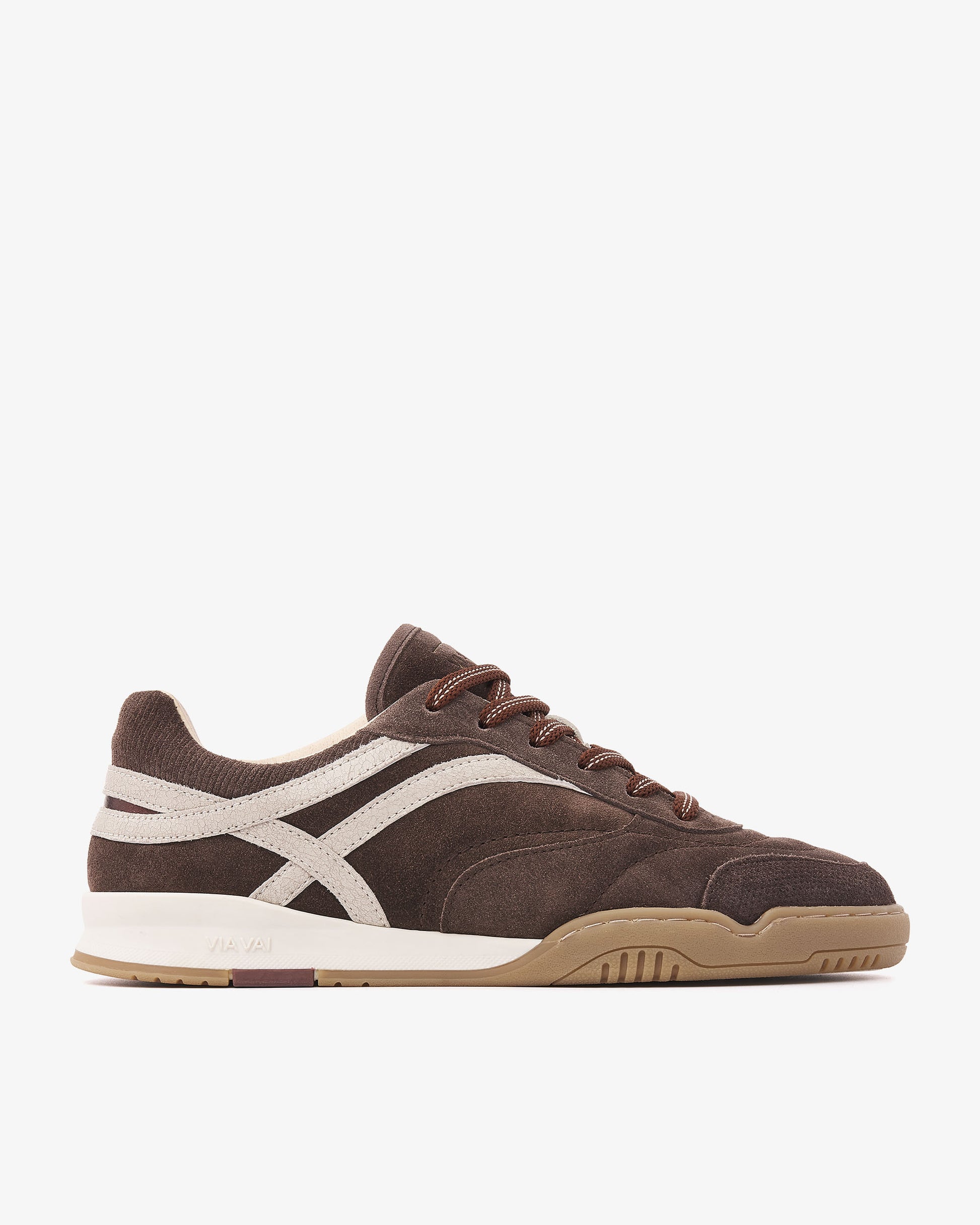 VIA VAI Kris Dante bruine sneakers dames – zijaanzicht met leer- en suèdedetails
