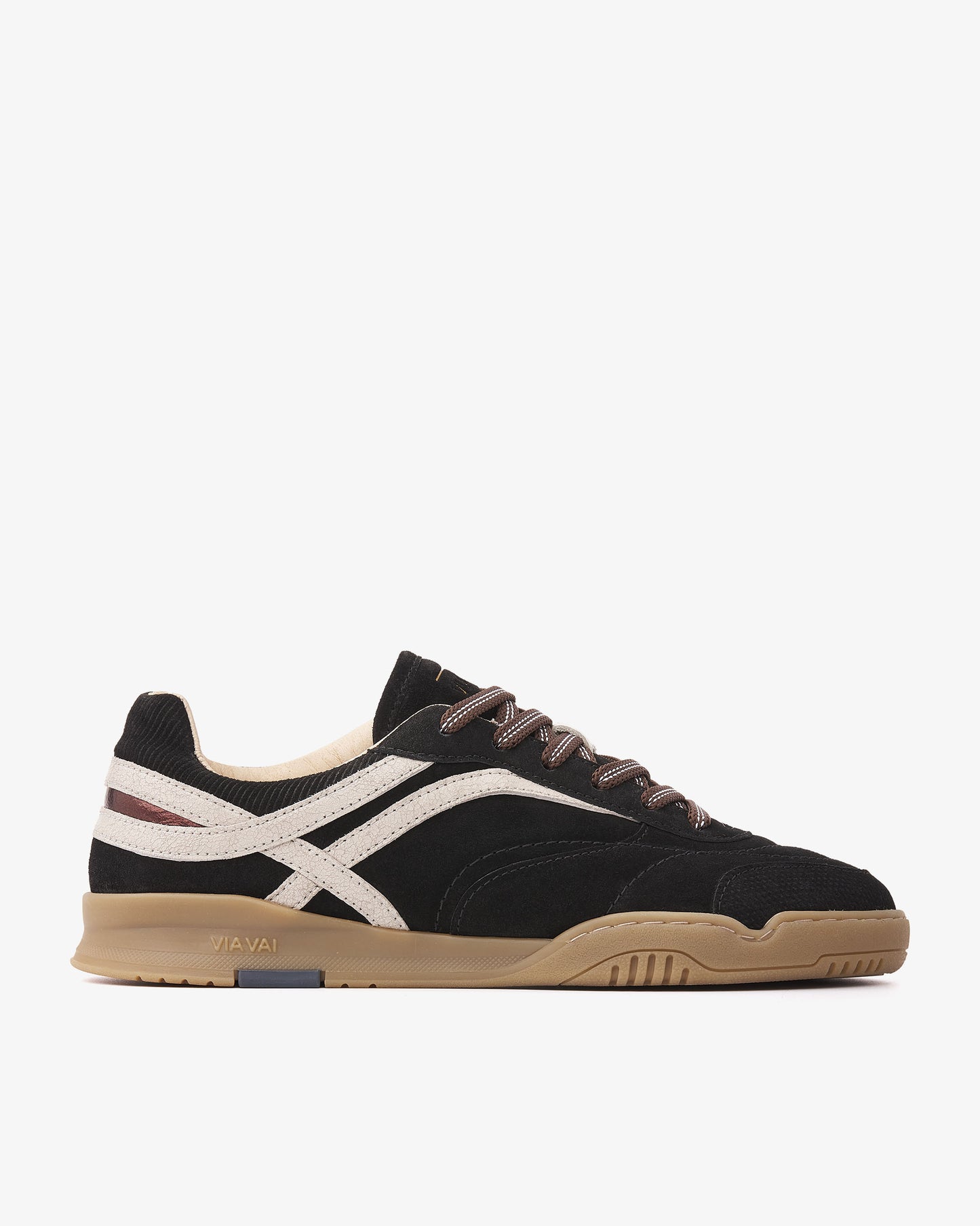 VIA VAI Kris Dante zwarte sneakers dames – zijaanzicht met leer- en suèdedetails