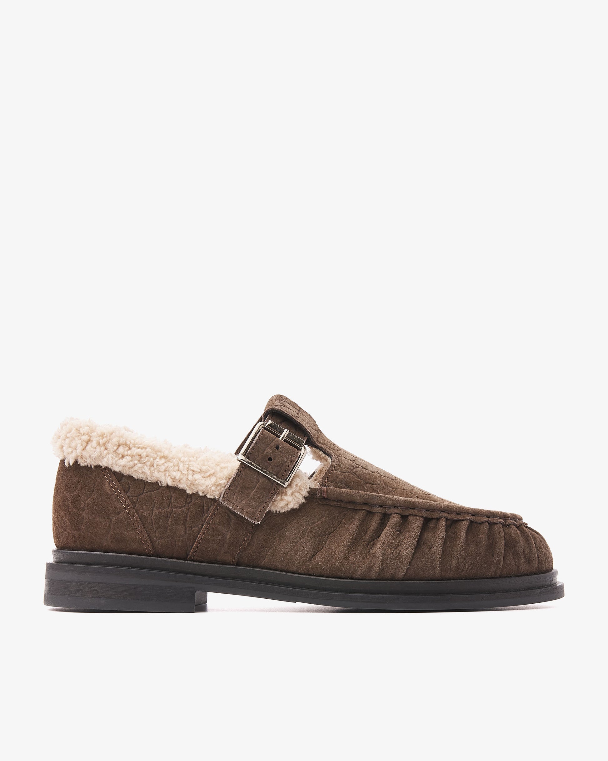 VIA VAI Fae Remi bruine loafers dames – zijaanzicht met gespsluiting