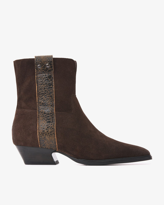 VIA VAI Keira Weston bruine enkellaarsjes dames – zijaanzicht met studs en ritssluiting