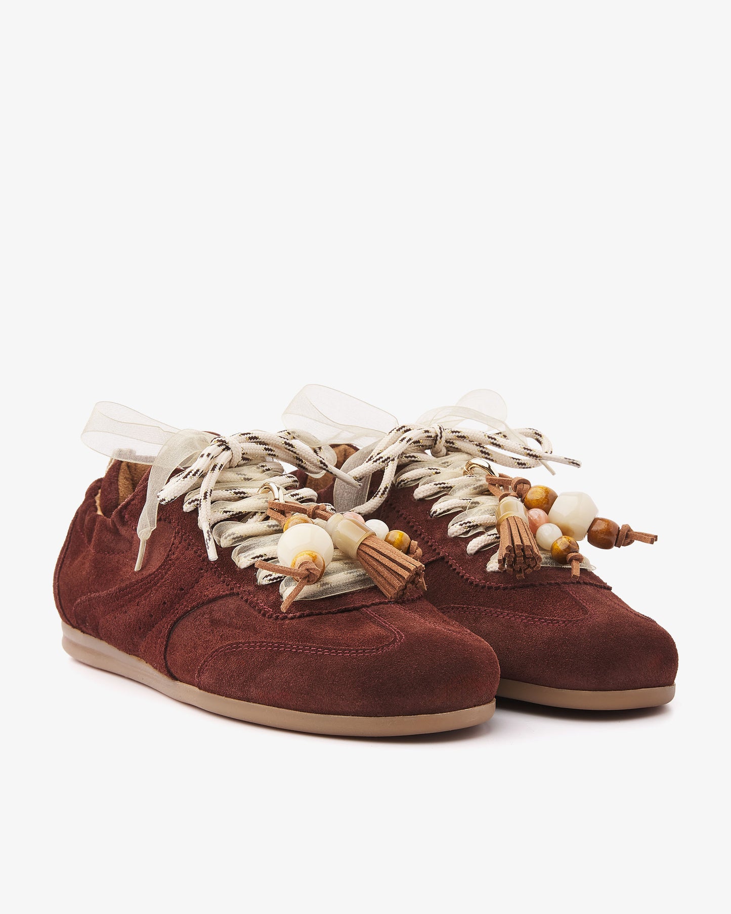 VIA VAI June Haven bordeauxrode sneakers dames – vooraanzicht met vetersluiting en ronde neus