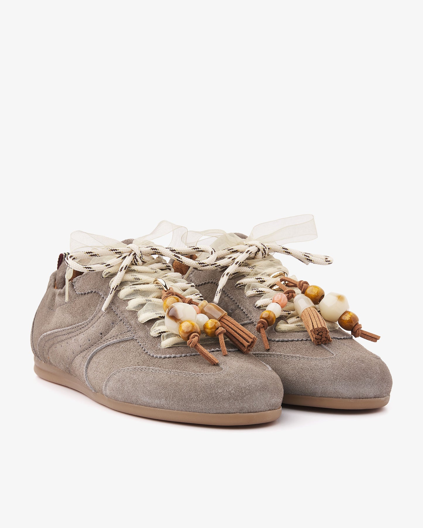 VIA VAI June Haven grijze sneakers dames – vooraanzicht met vetersluiting en ronde neus