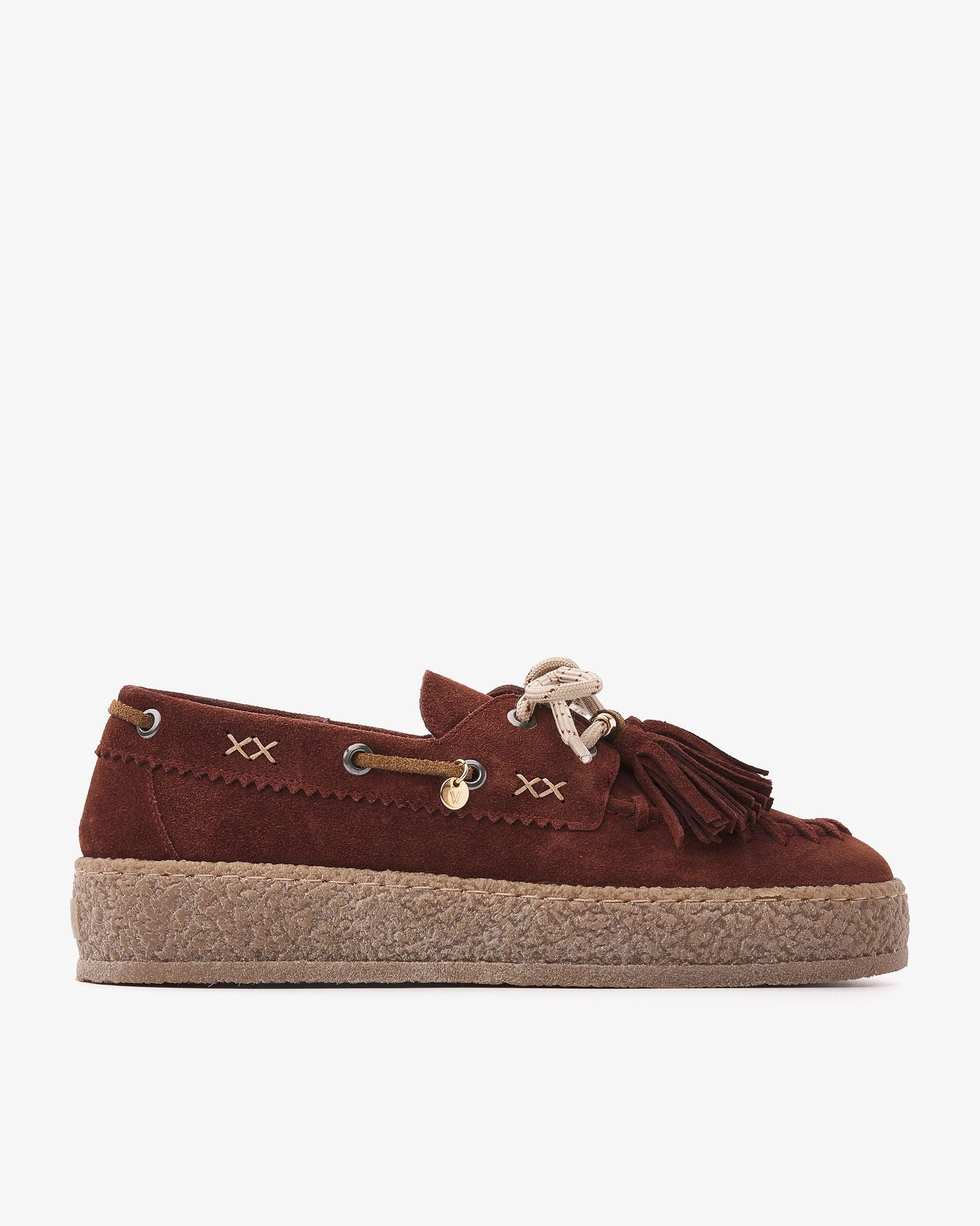 VIA VAI Rox Romee bordeauxrode platform loafers dames – zijaanzicht met stiksels