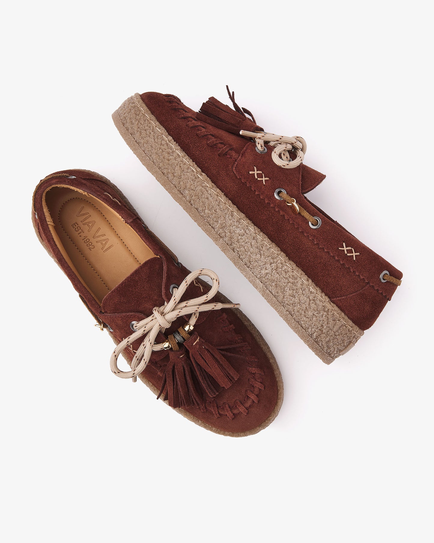 VIA VAI Rox Romee bordeauxrode platform loafers dames – bovenaanzicht met voetbed
