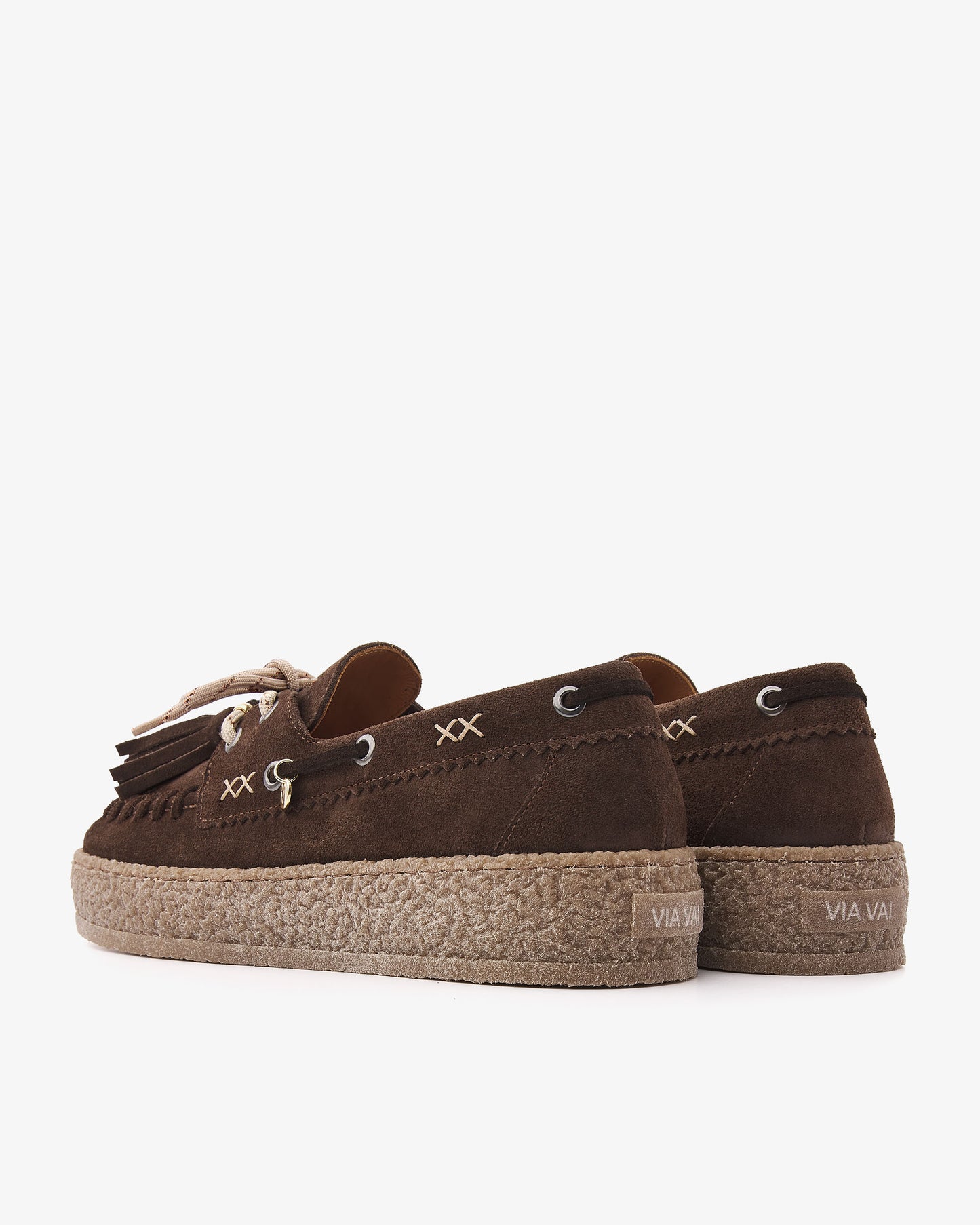 VIA VAI Rox Romee bruine platform loafers dames – achteraanzicht met platform zool