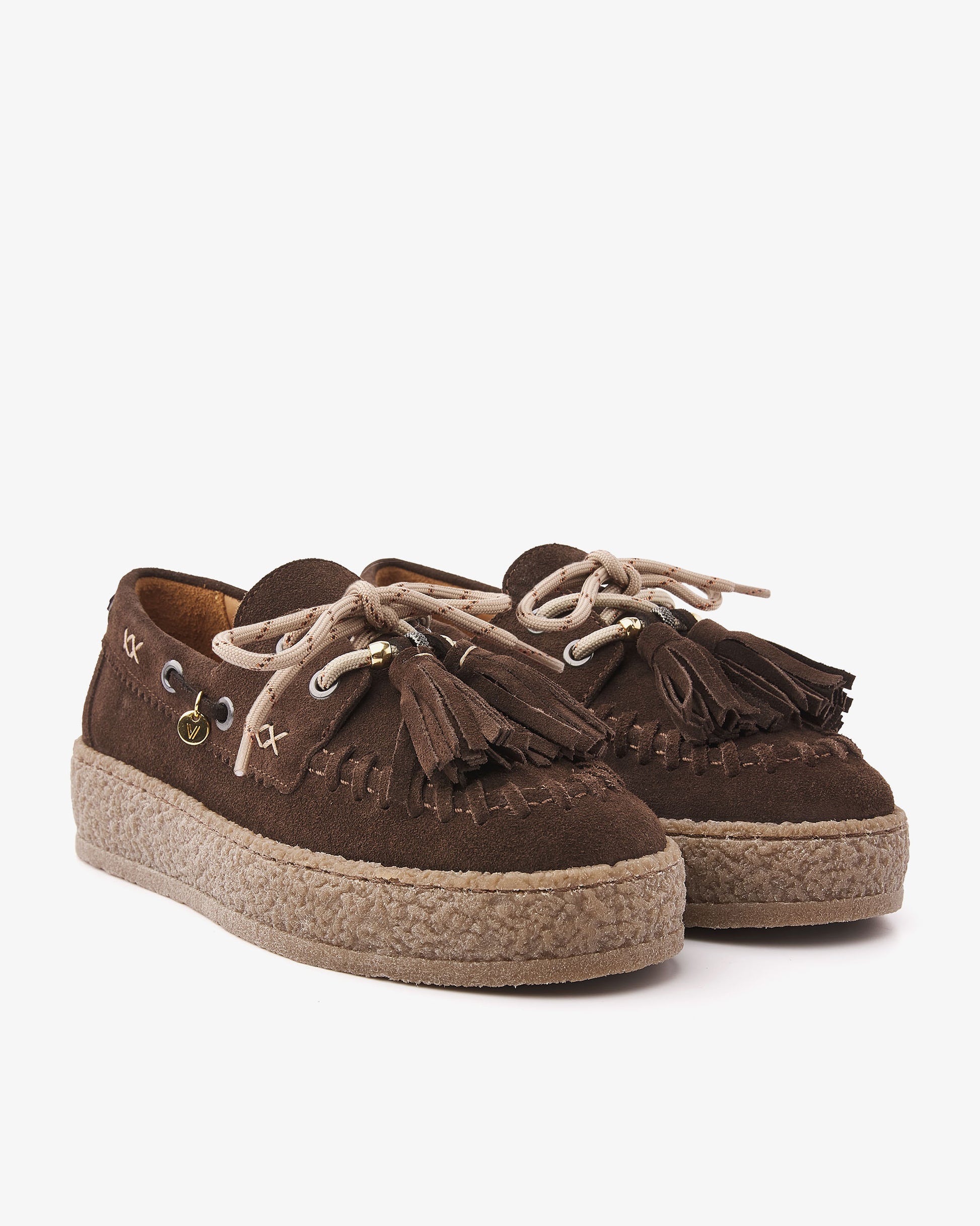 VIA VAI Rox Romee bruine platform loafers dames – vooraanzicht met ronde neus