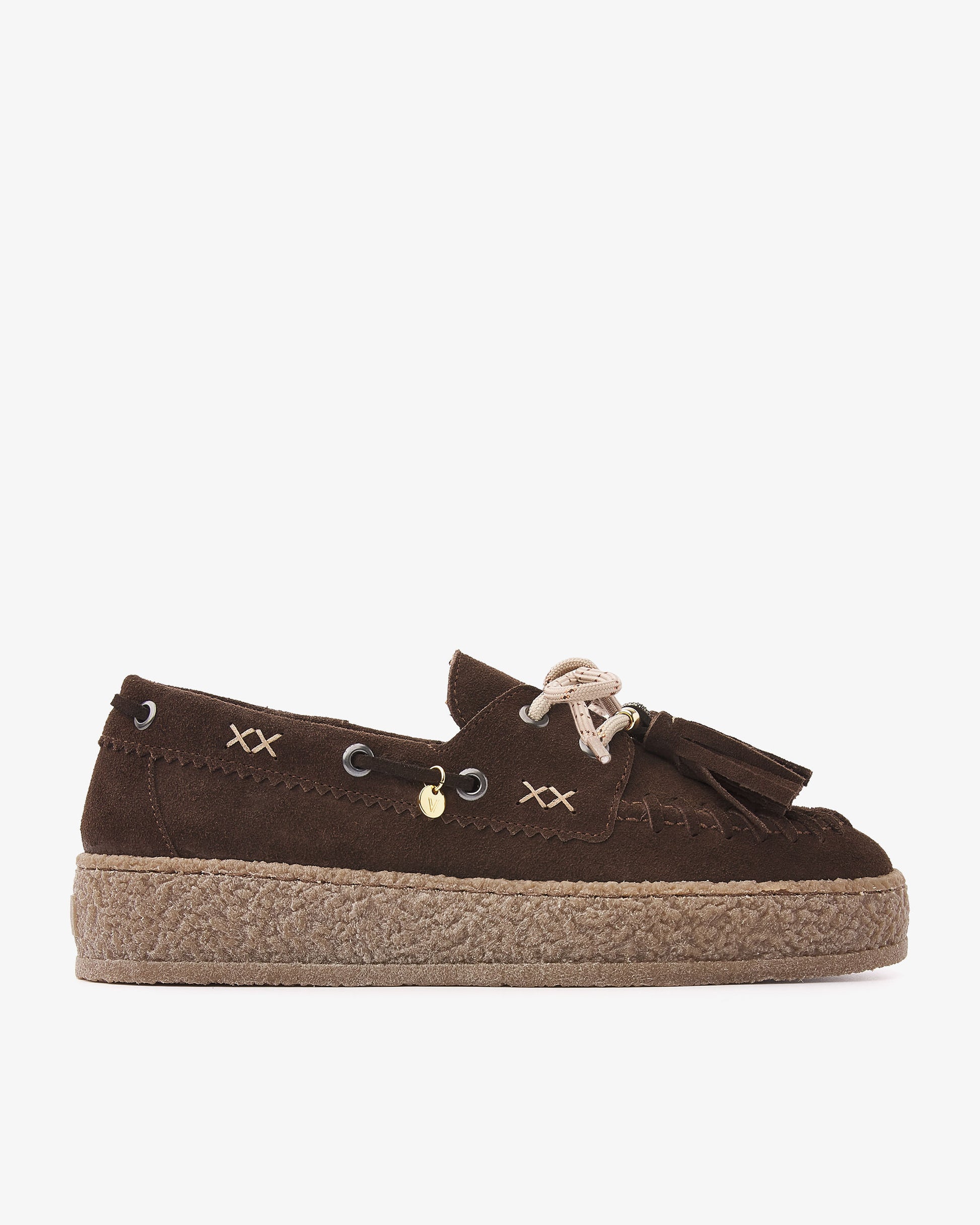 VIA VAI Rox Romee bruine platform loafers dames – zijaanzicht met stiksels