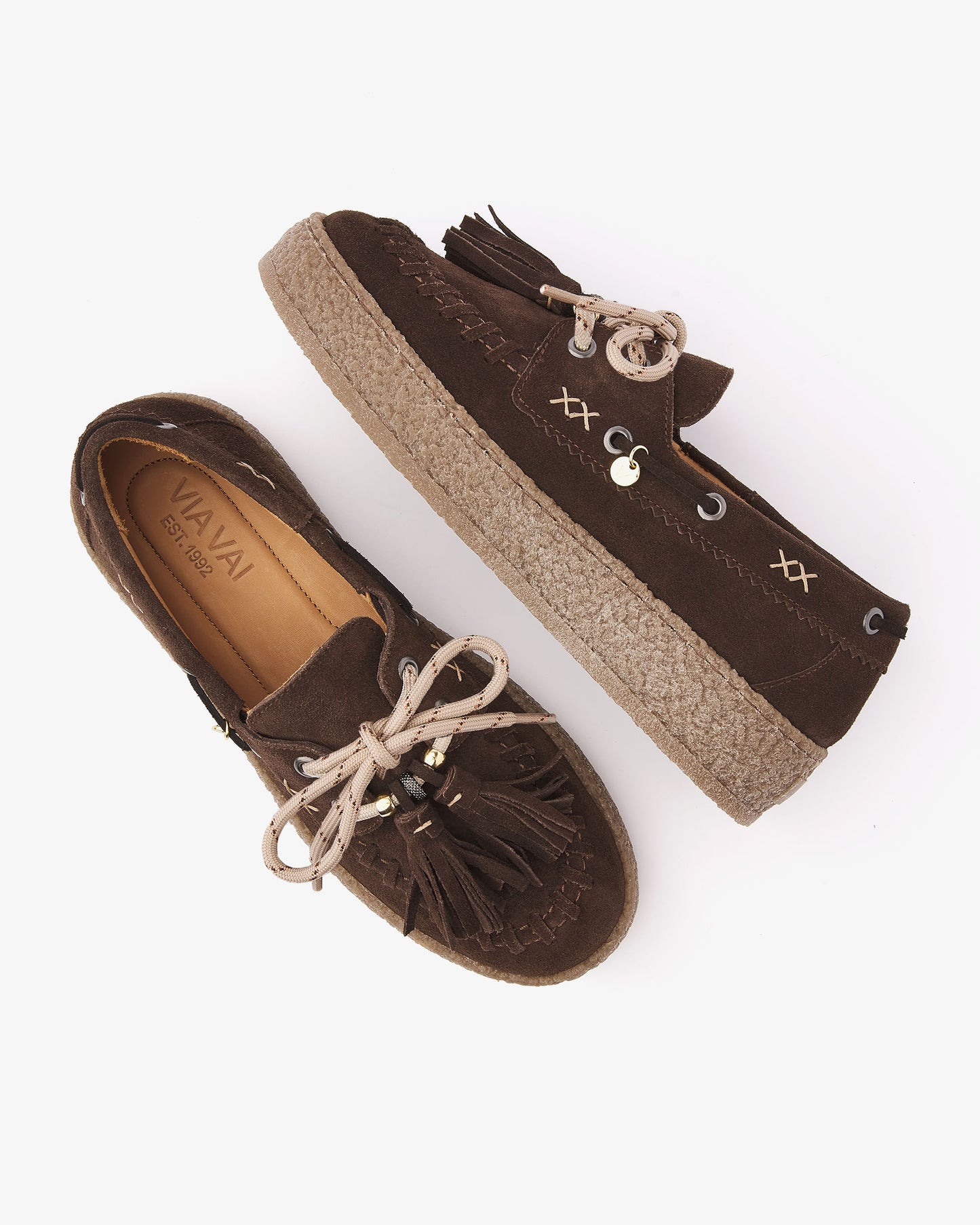 VIA VAI Rox Romee bruine platform loafers dames – bovenaanzicht met voetbed