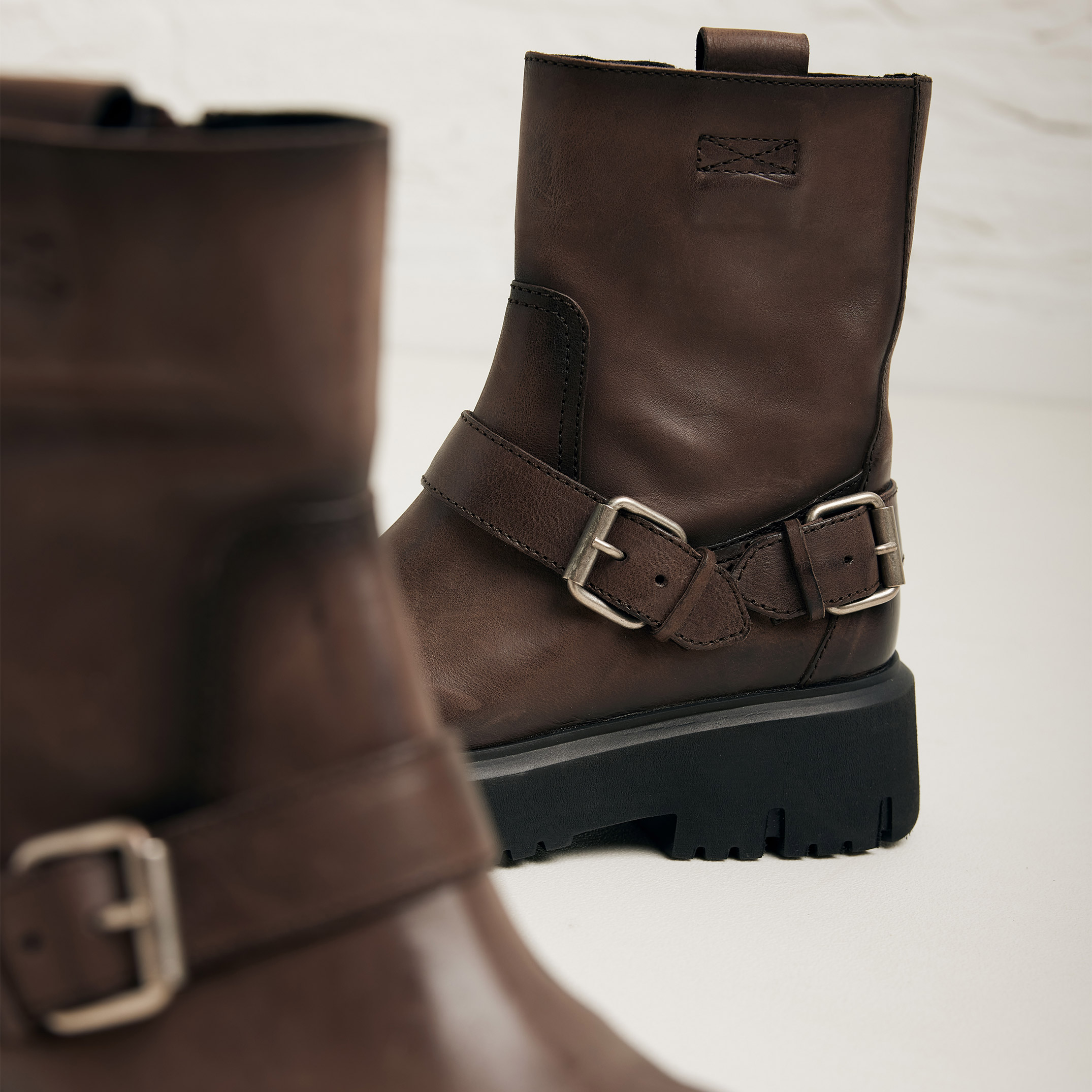 Tan leather biker boots sales